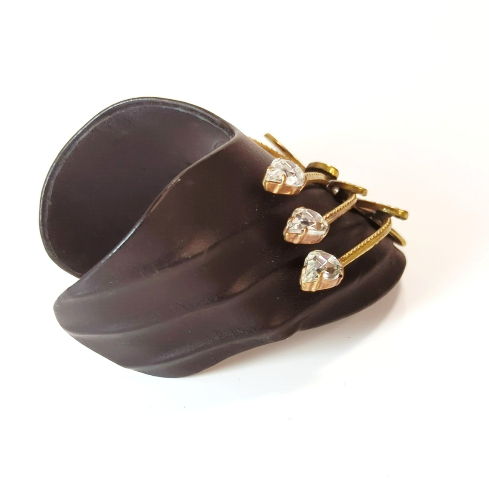 Vintage Luigi Briglia Black Leather & Rhinestone Cuff Bracelet Italian Designer