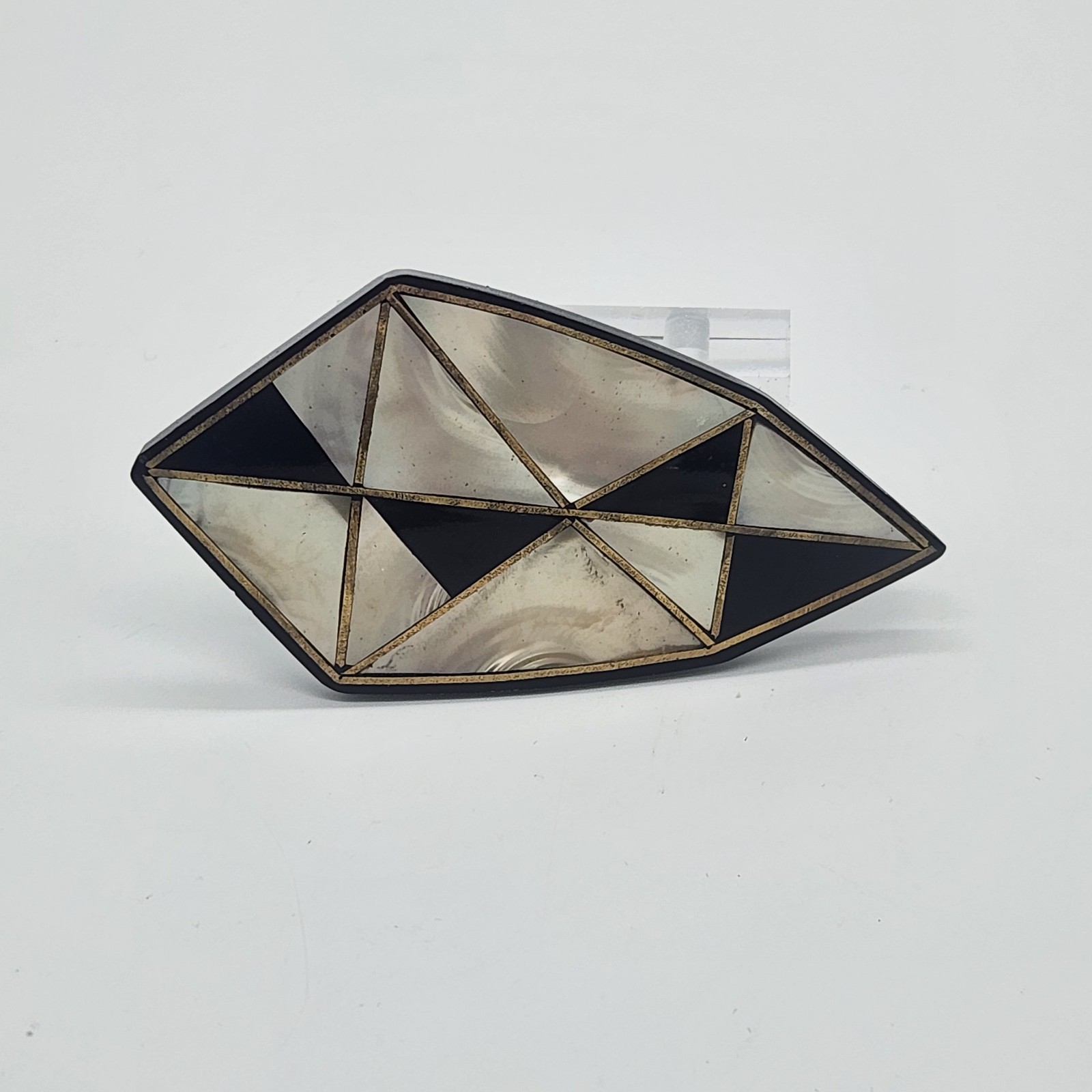 Vintage Faux Mother Of Pearl Faux Onyx Diamond Shaped Large Brooch