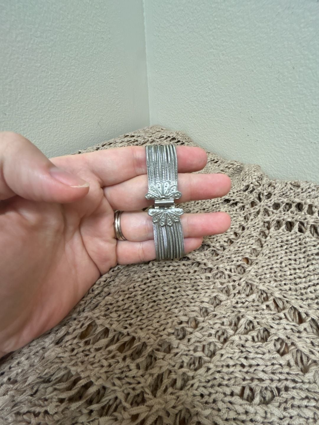 Vintage Zoom Zoom Art Deco Style Silver Tone Bracelet w/ Large Rhinestone
