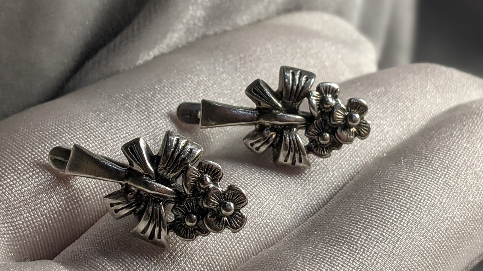 Vintage Soviet Earrings, 925 Sterling Silver, Floral Bouquet Design
