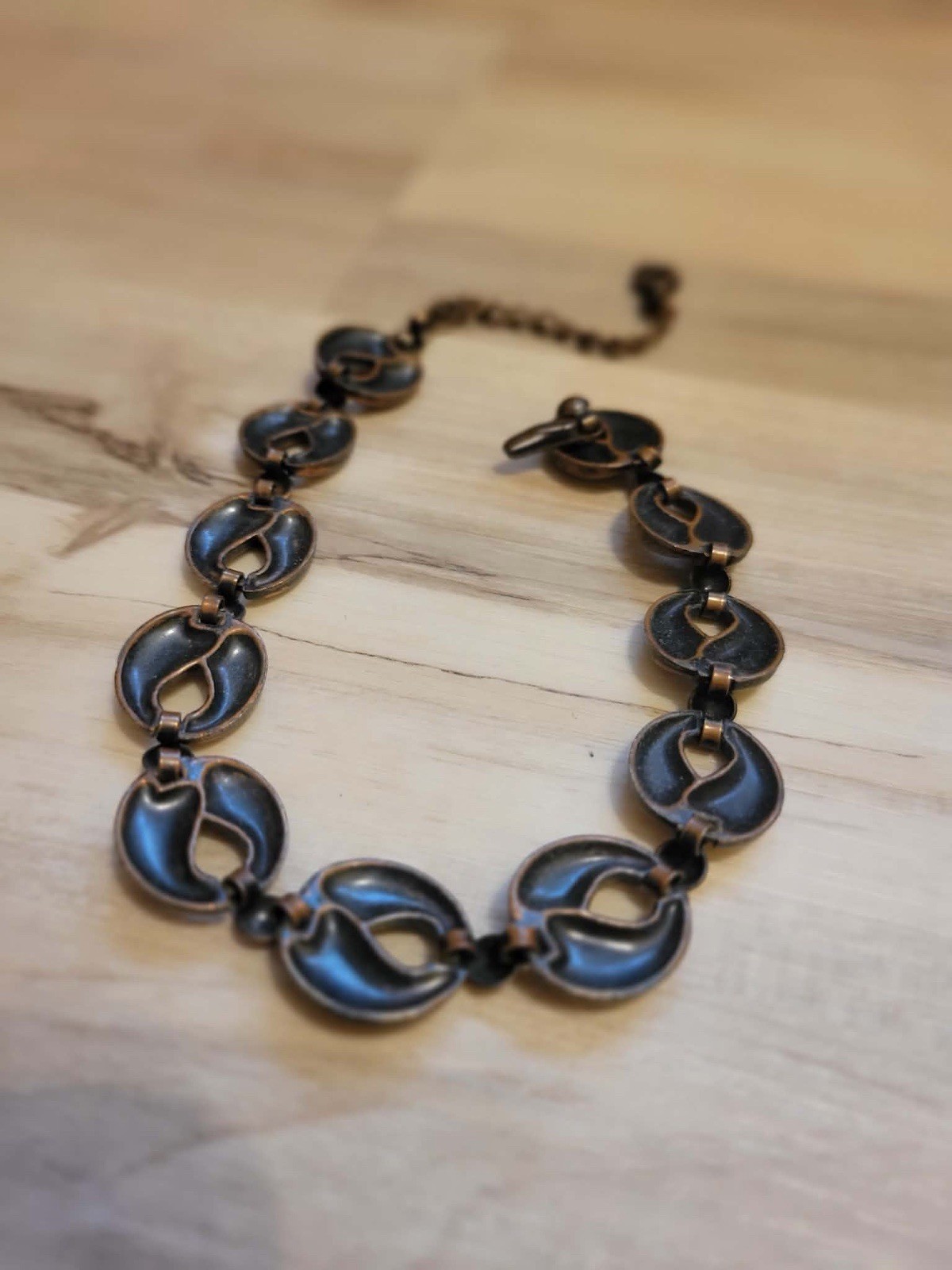 Vintage Copper Beads and Metallic Coated Beads Necklace Set, Earrings, Bracelet