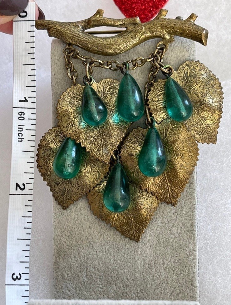 Antique brooch large Grapes brooch 1920-30s Vintage green glass beautiful
