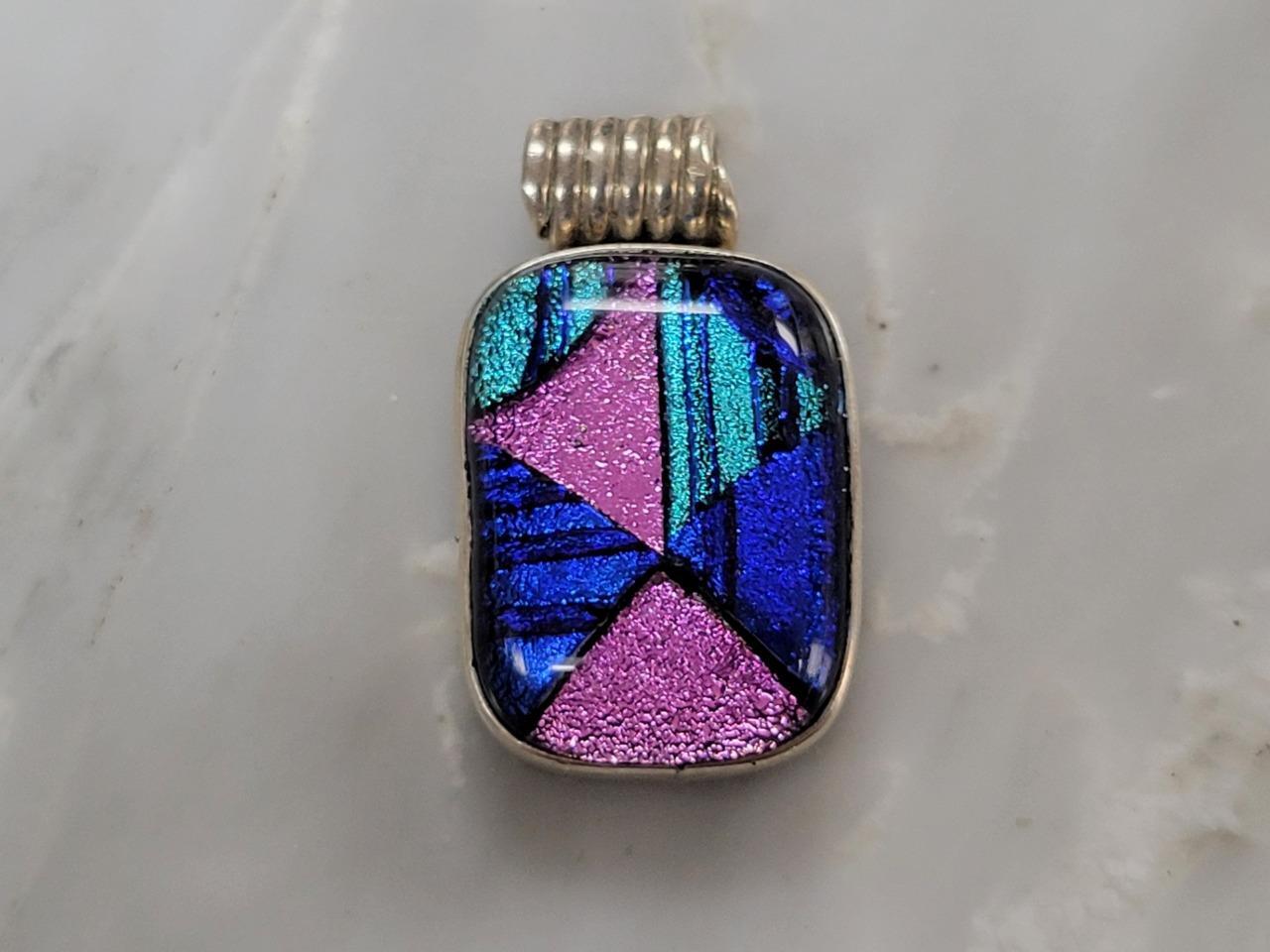 Sterling Silver Purple And Blue Dichroic Glass Pendant ~ 13.9 grams ~ 10-K715