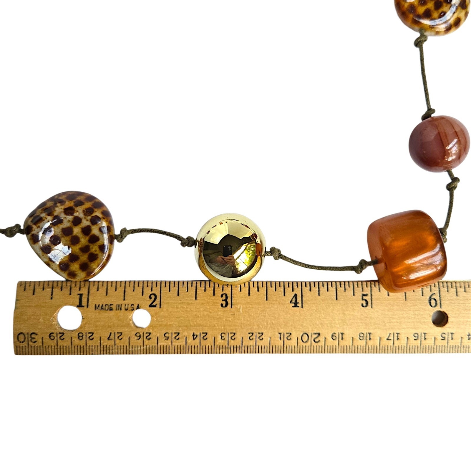 Chunky Earth Tone Ceramic & Marbled Acrylic Knotted Beads Long Necklace Boho 38″