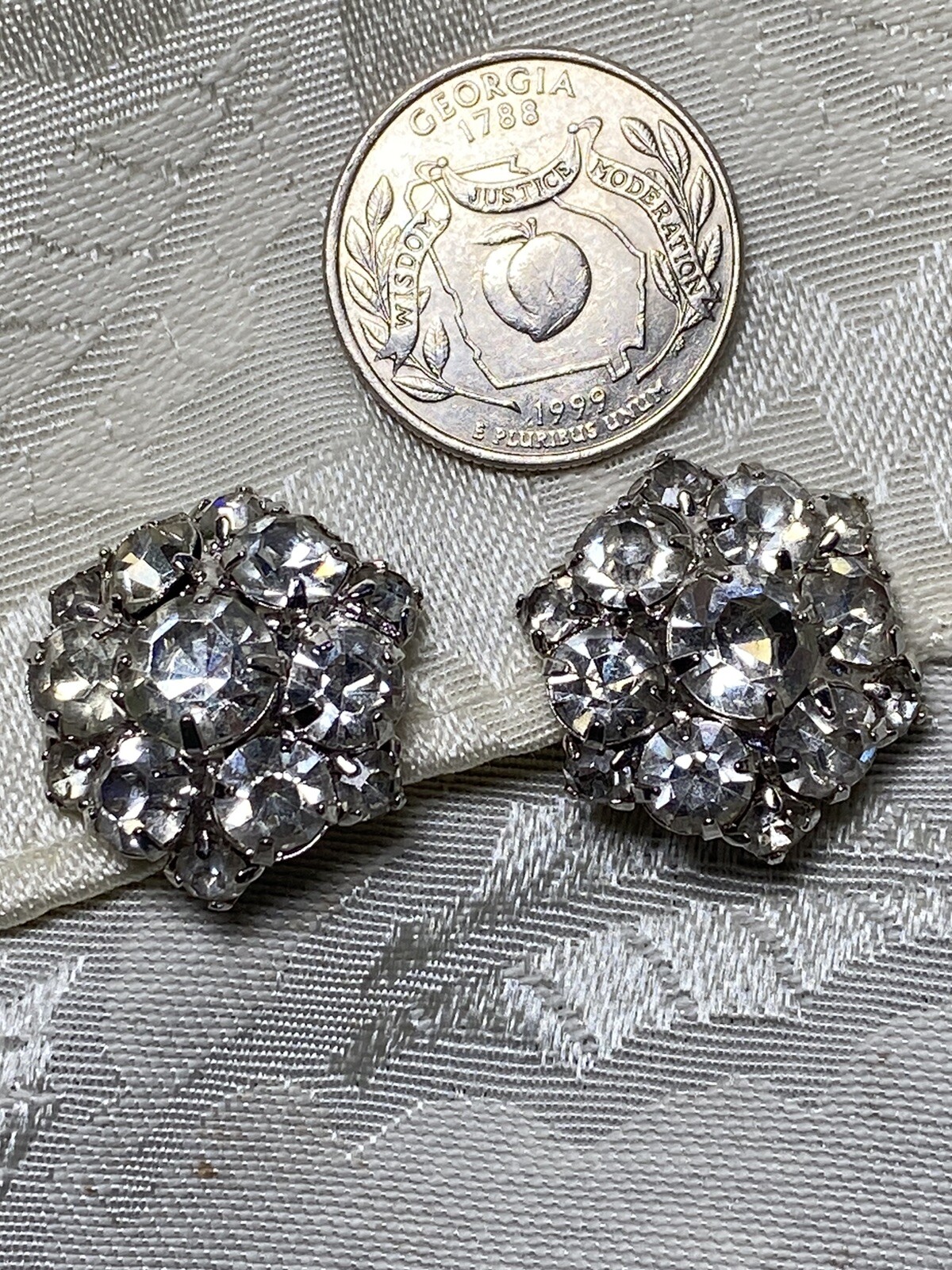 Kramer NY Rhinestone Clip Earrings Cluster Princess And Emerald Cut Crystals VTG