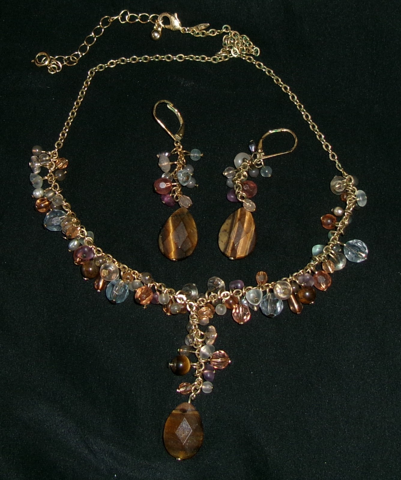 Vintage Tiger’s Eye Necklace/Earring Set-Demi Parure Signed Avon NR-Fall Colors
