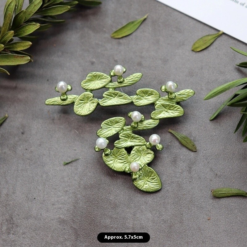 Vintage Green Color Plant Pearls Brooch Pin Flower Brooch For Women Jewelry Gift