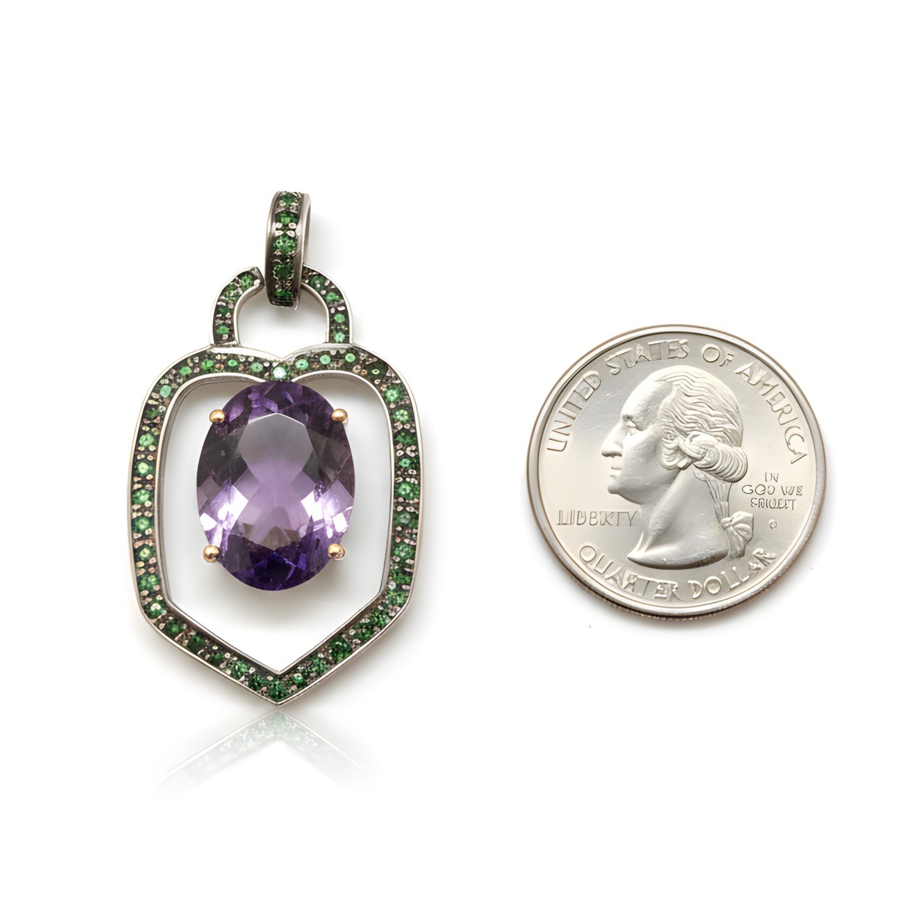 Victorian 22.5 Ct Statement Amethyst & Tsavorite Pendant in 14k Gold & Silver