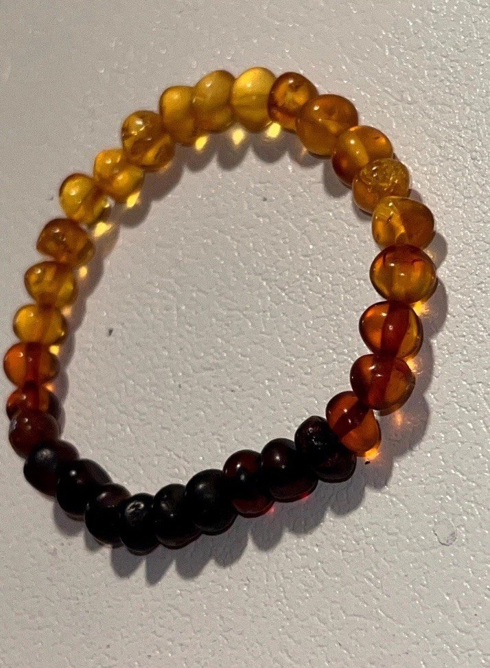 Vintage Baltic Amber Beaded Stretch Bracelet Multicolor Honey Cognac
