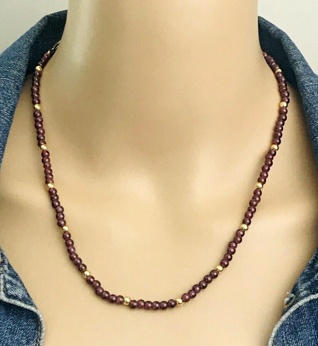 Vintage Purple Amethyst 18kt Gold Beaded Strand Necklace Sterling Silver Clasp
