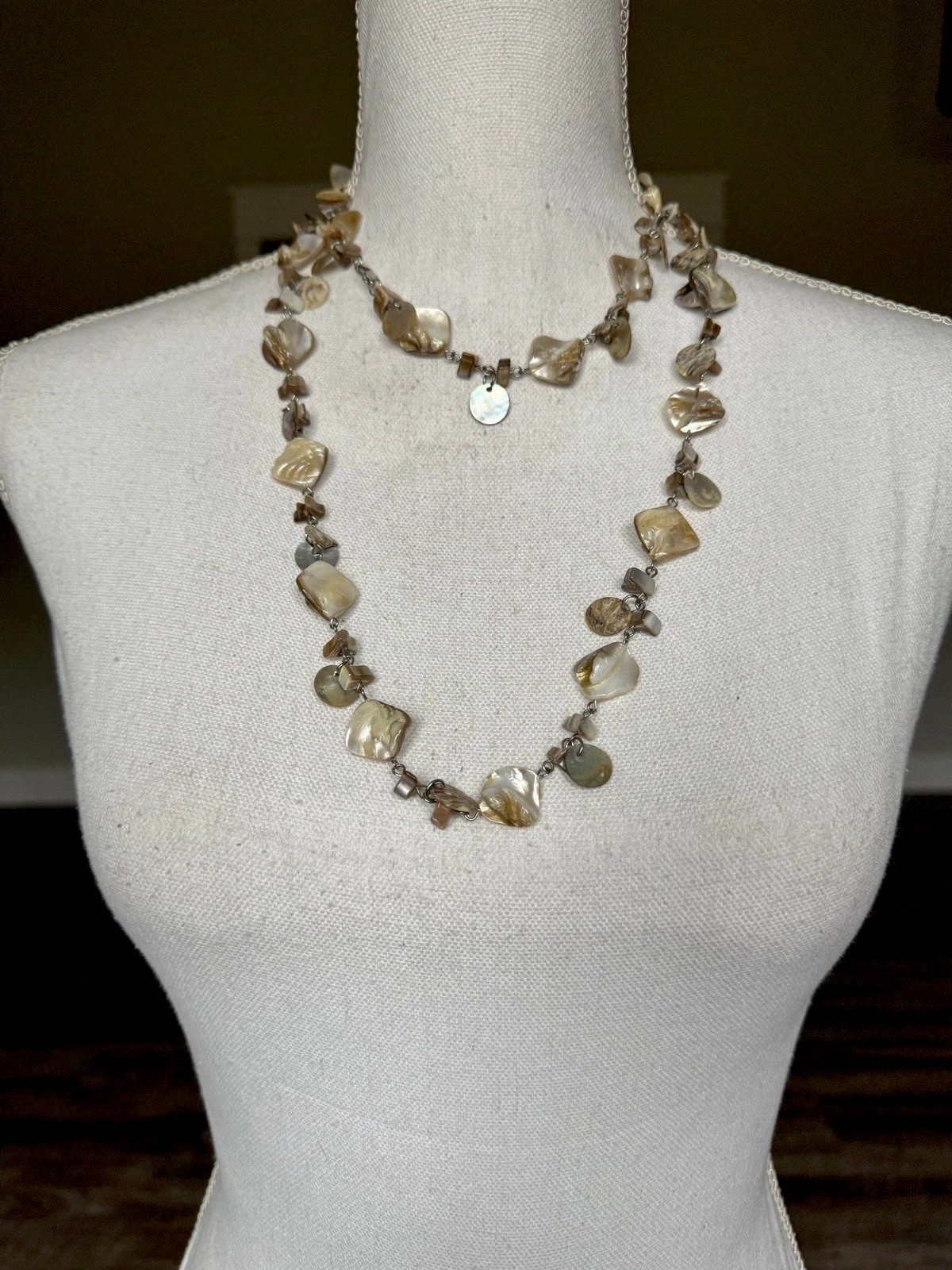 Vintage Abalone Layering Necklace Circa 1970 46” Long Lobster Claw Clasp
