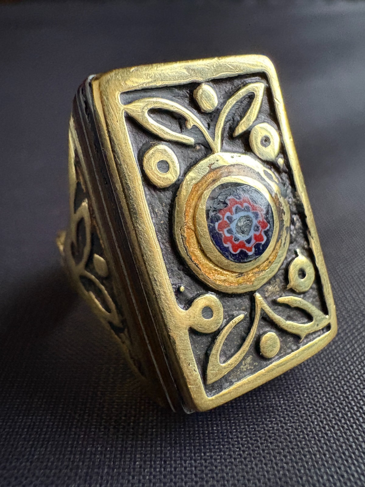Moroccan Tuareg Brass Ring Large Berber Sahara Handmade Ring Size 9.5 US