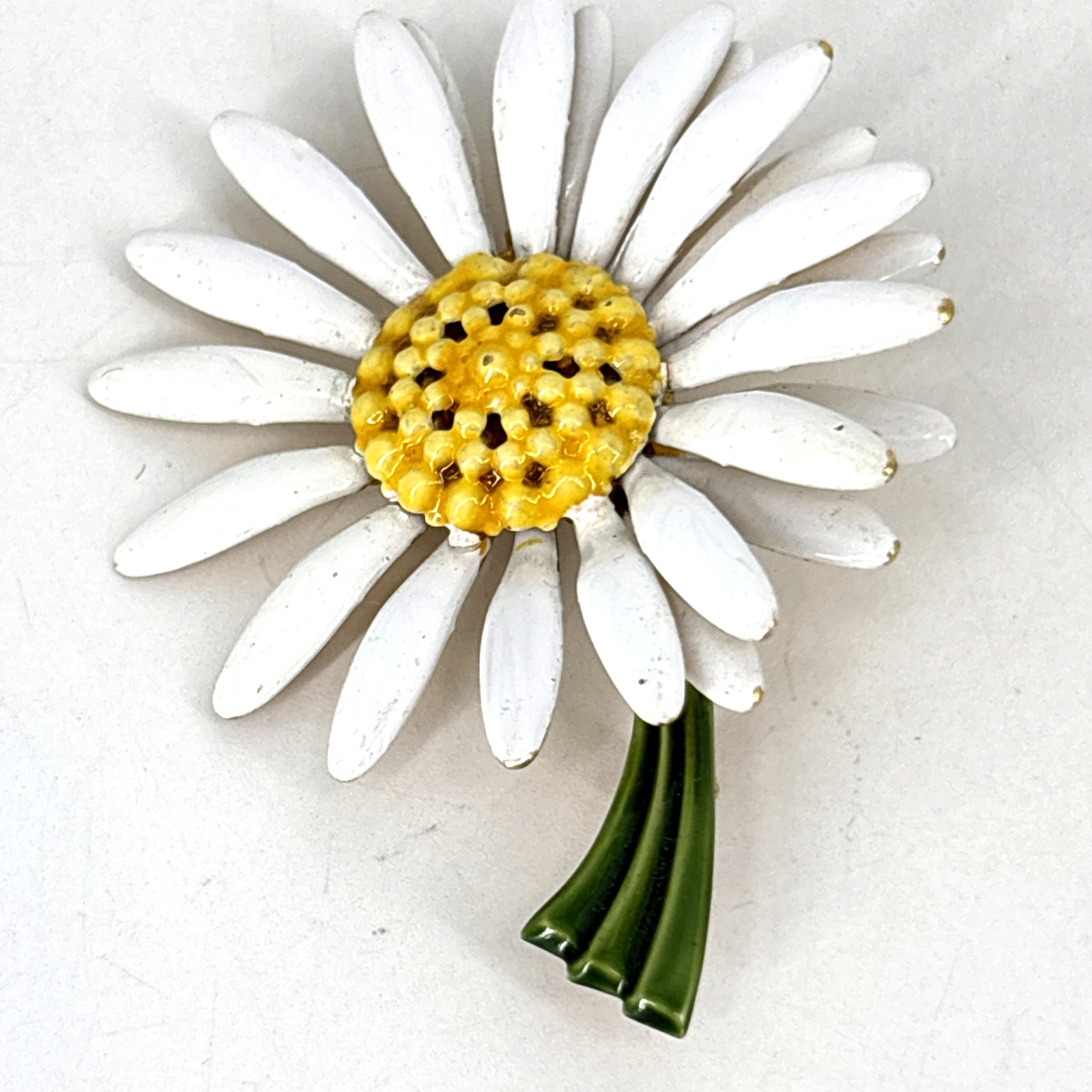 Lot of 2 Vtg Enamel Stem Flowers Brooch Pins Daisy Original By Robert