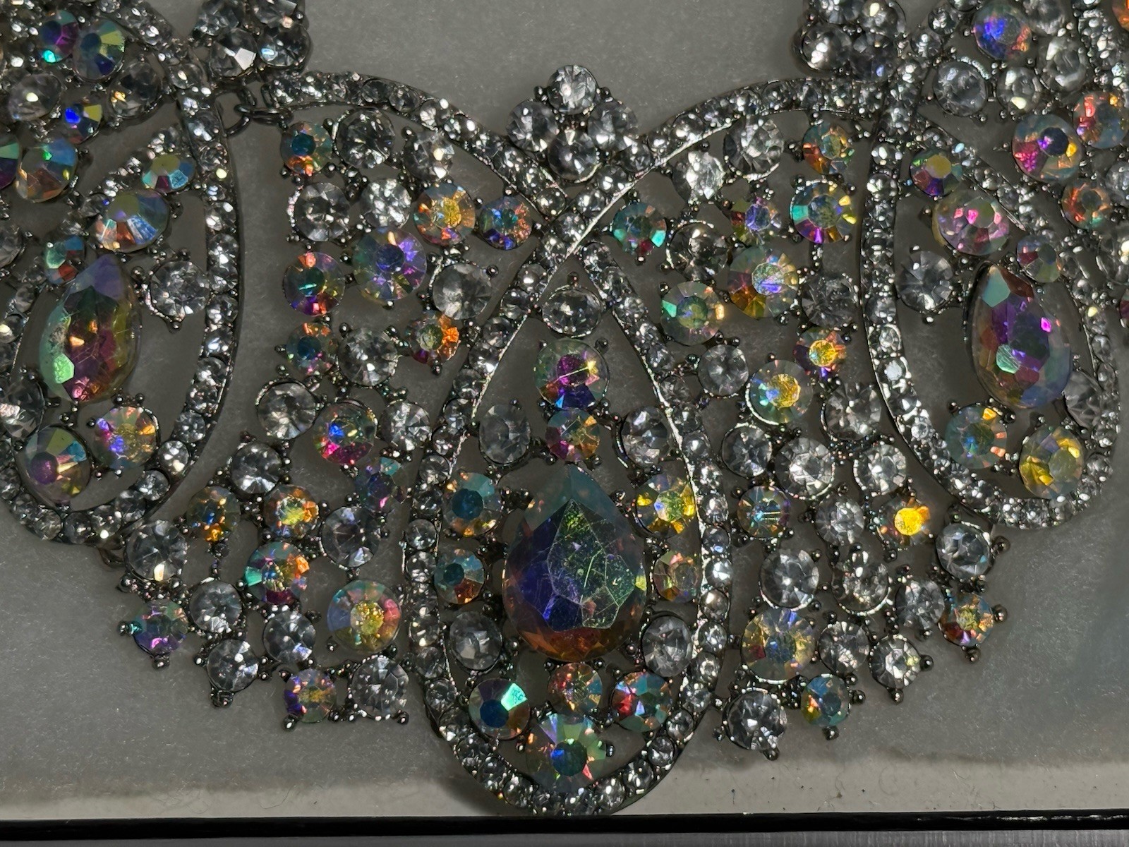 Aurora Borealis Rhinestone Necklace & Earrings Set – Silver-Tone Statement