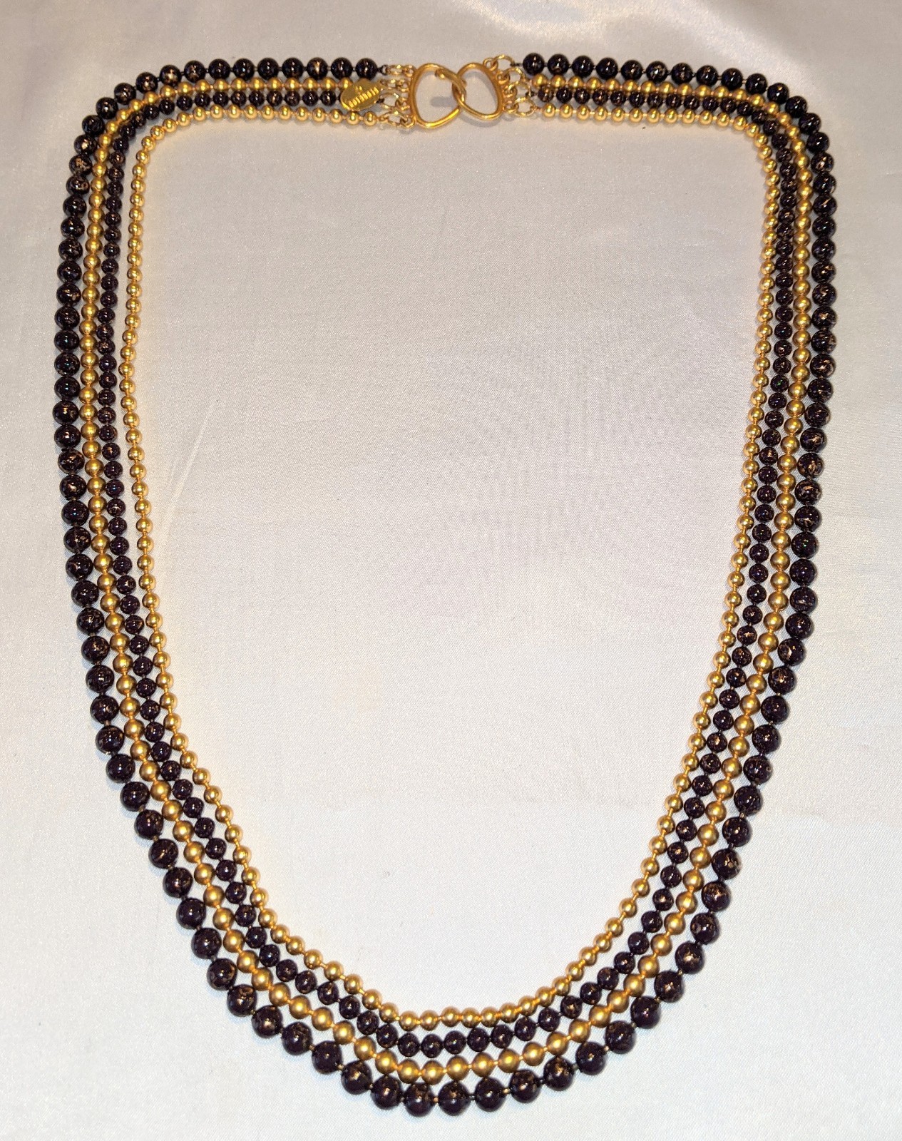 Vintage GEORGIOU Layered Beaded 4-Strand Necklace 27″ Purple/Brown w/ Gold Heavy