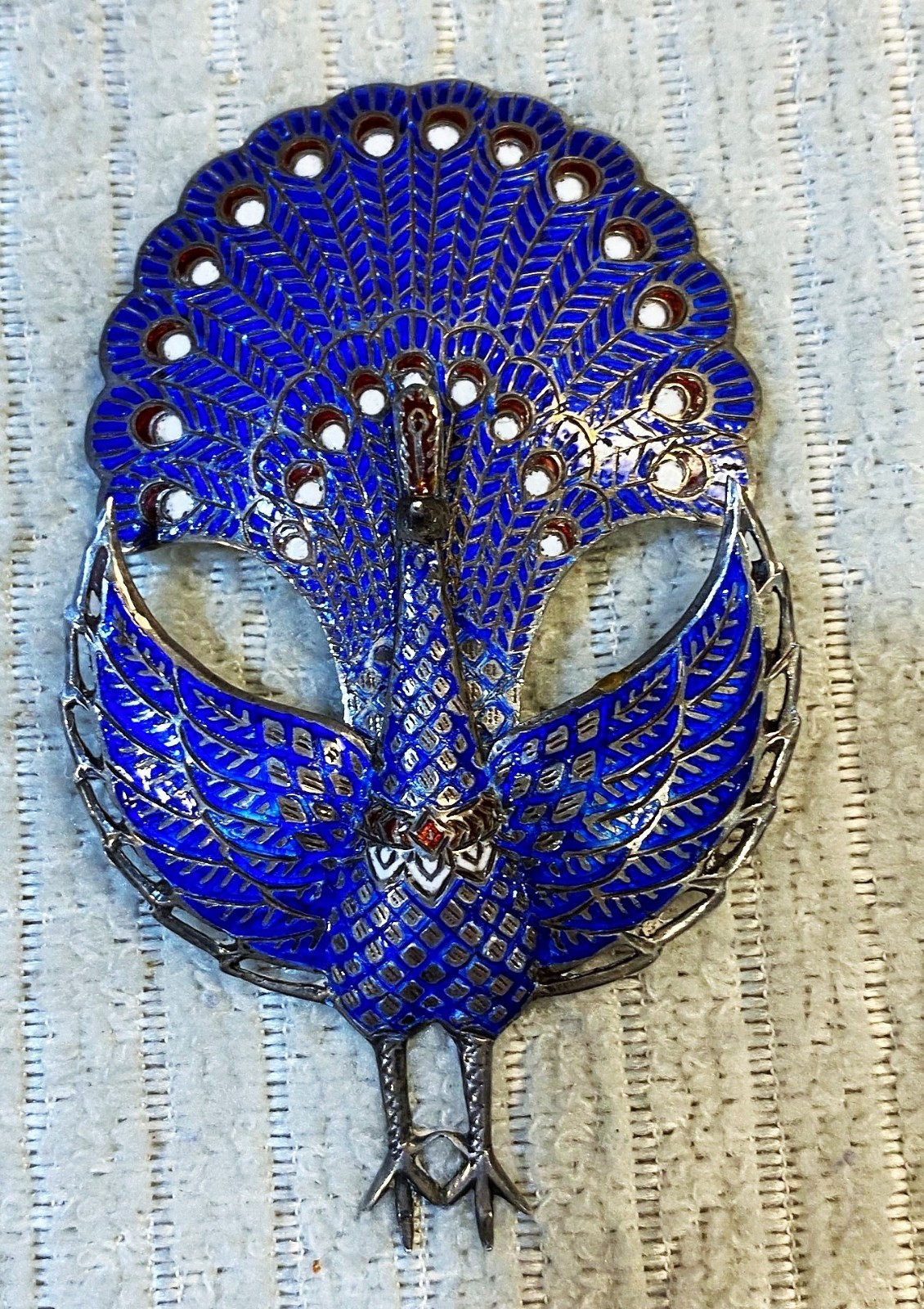 VTG STERLING SILVER PURPLE ENAMEL CHINESE EXPORT SILVER GILT PEACOCK PIN BROOCH
