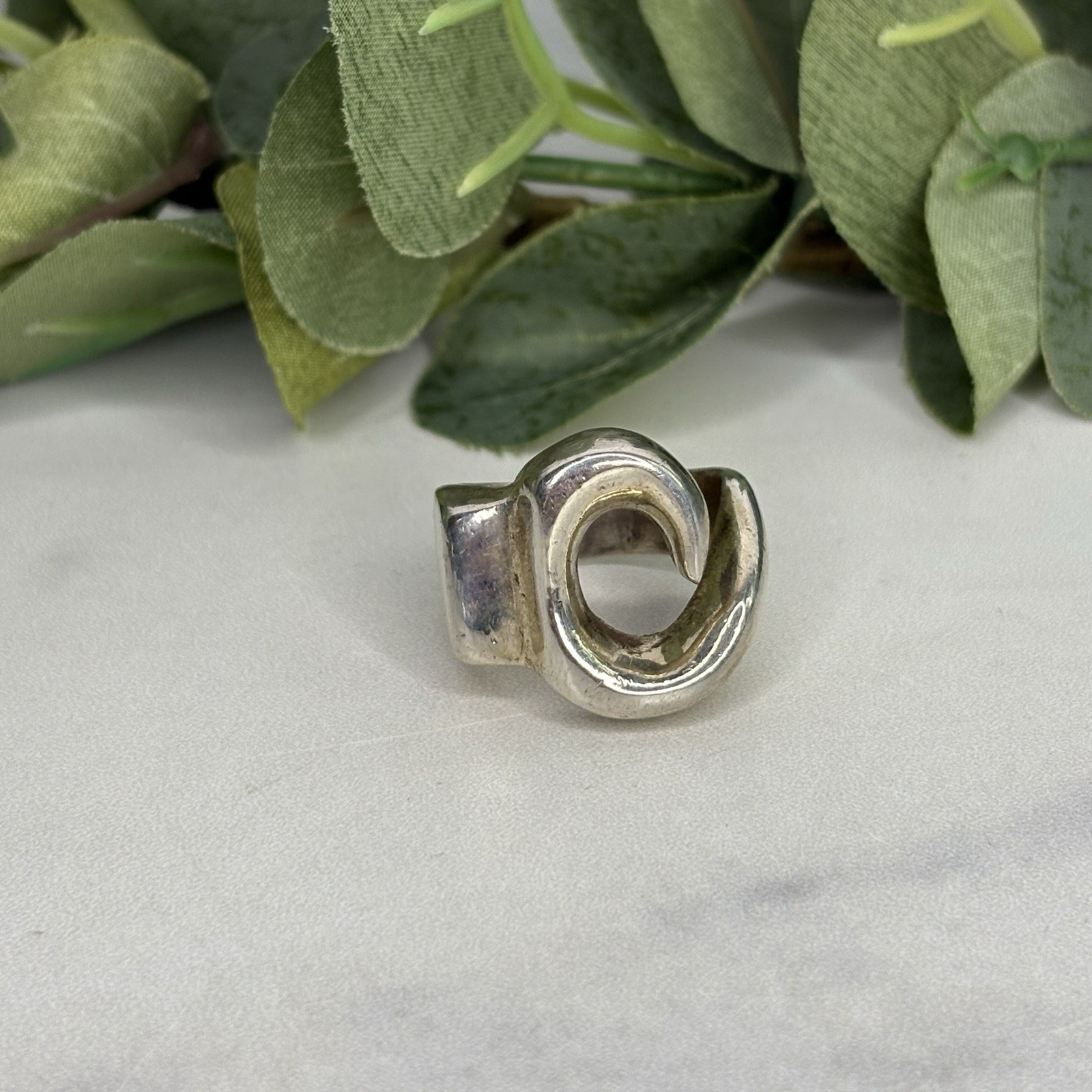 Vintage Taxco Sterling Silver Wave Ring Mexico Modernist Abstract Heavy 22 Grams