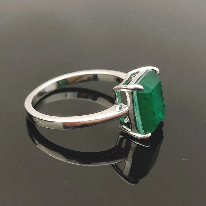 4.00Ct Lab-Created Emerald Classic Solitaire Proposal Ring 925 Silver For Women