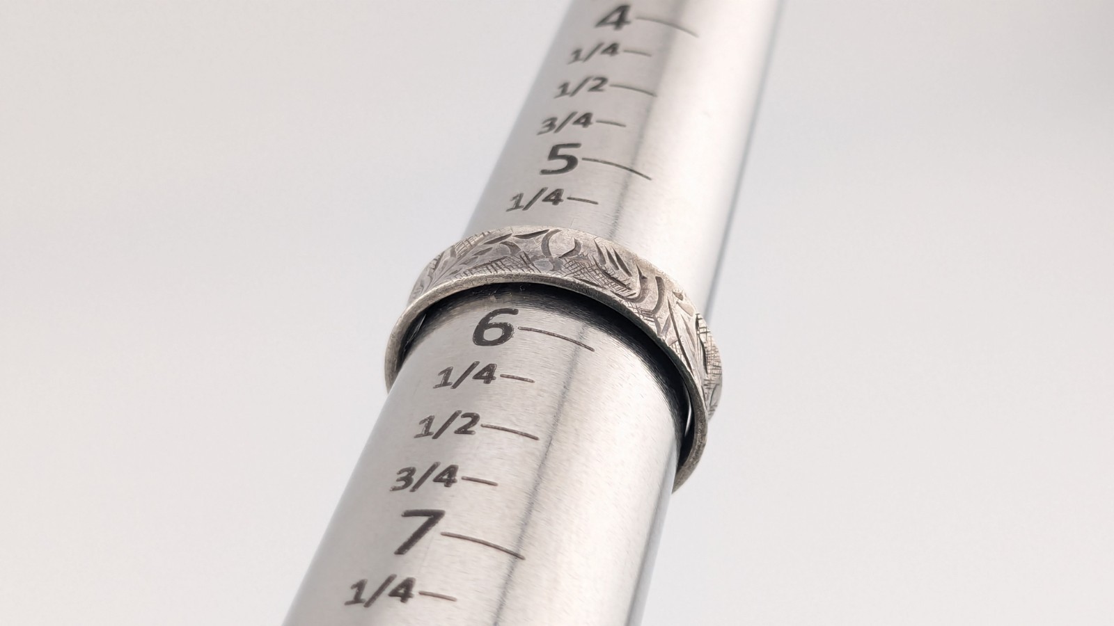 Vintage Sterling Silver Ring Etched Unique Nature Leaf Flanged Edges Size 6.75