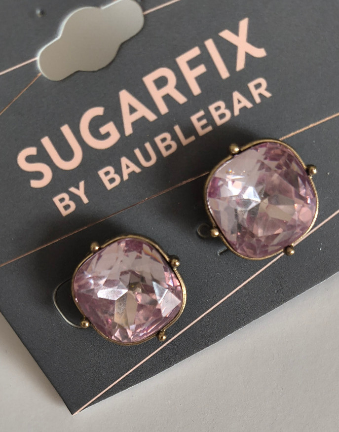 SUGARFIX BY BAUBLEBAR Earrings SOFT PINK CUT STONE Gold Tone Setting NWT