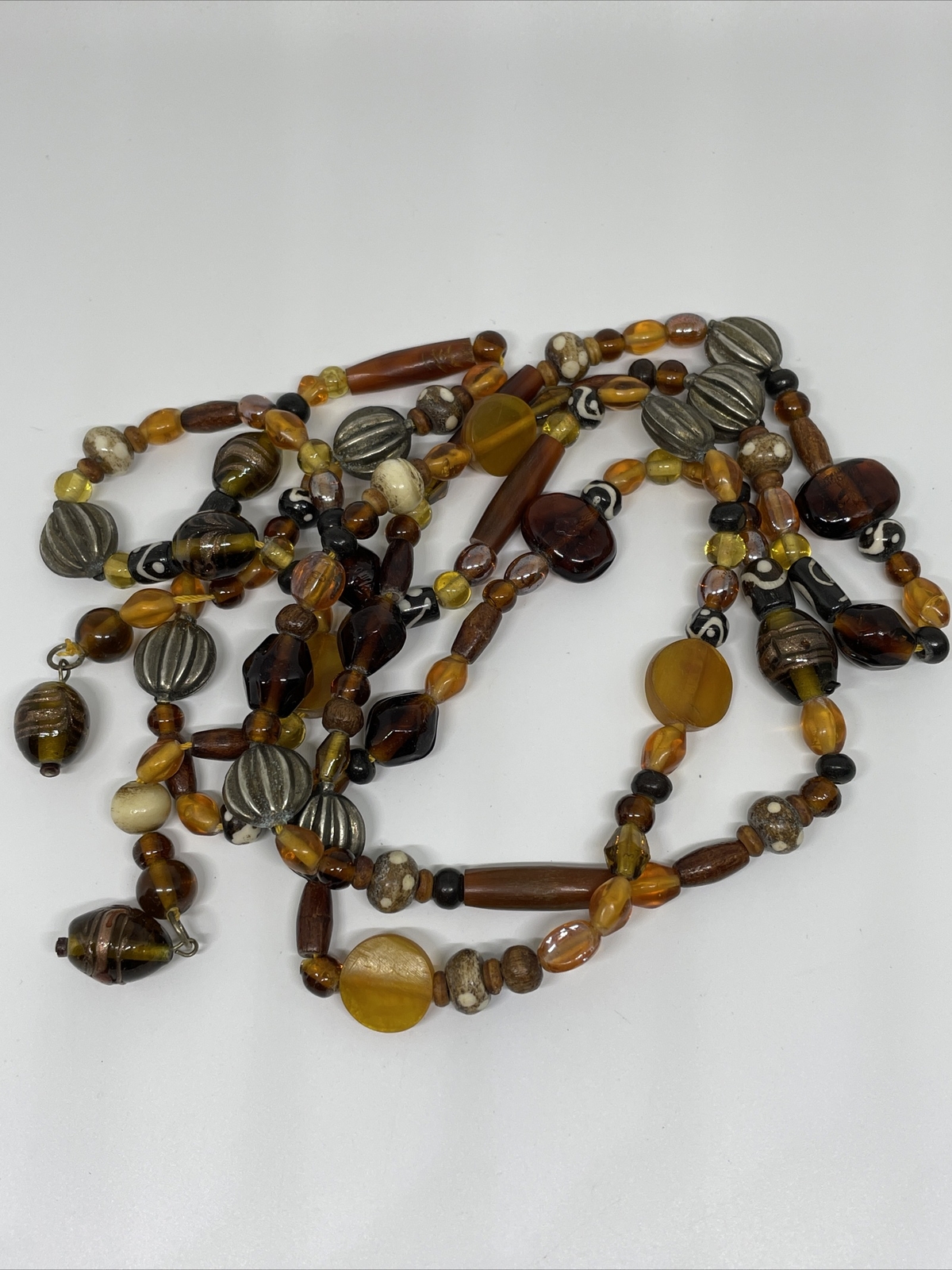 Necklace Multi Strand Wrap Amber Tone Ethnic