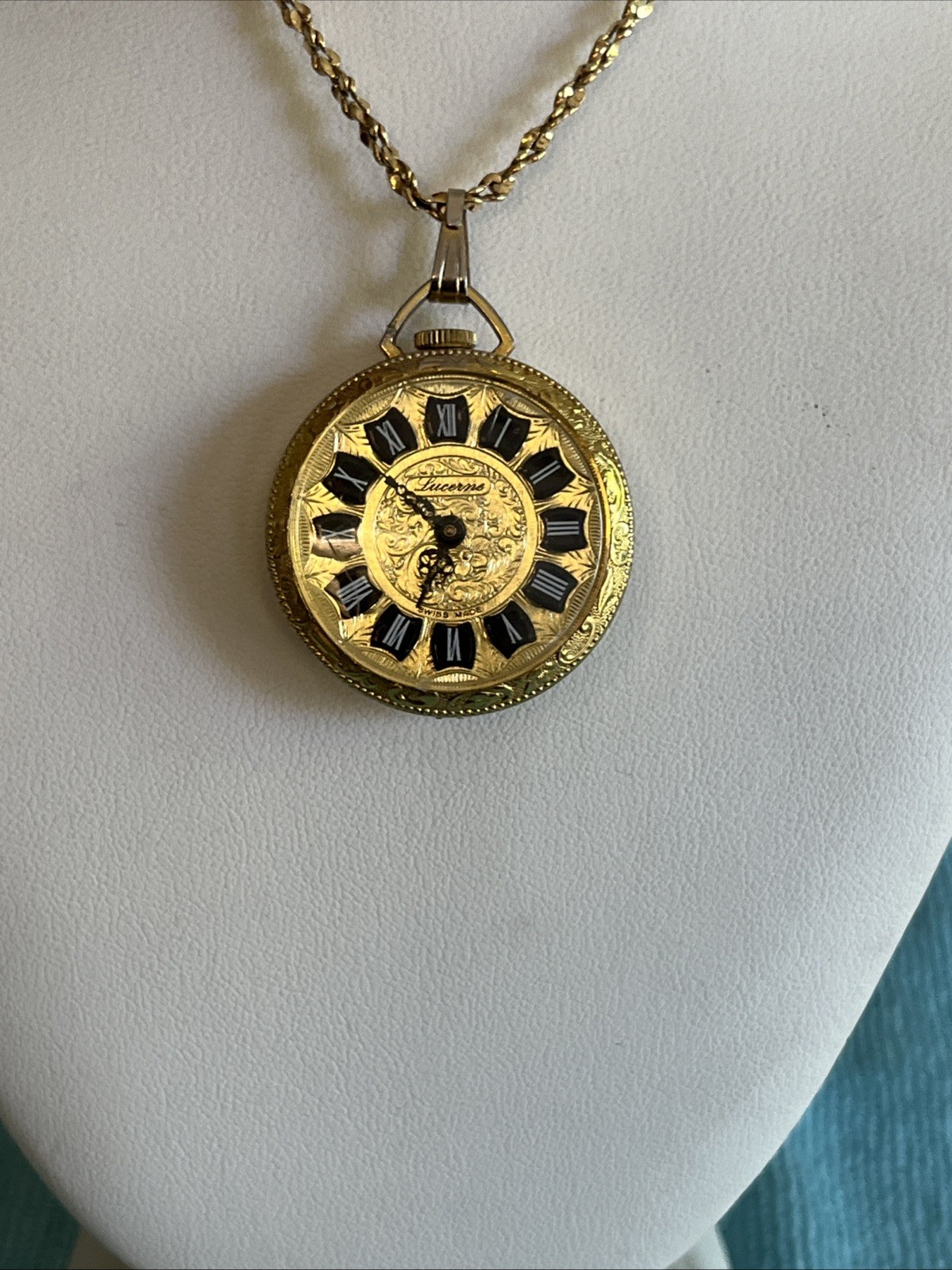 Vintage Lucerne Swiss Made Gold-Tone Pendant Watch 1 Jewel Manual Winding Works