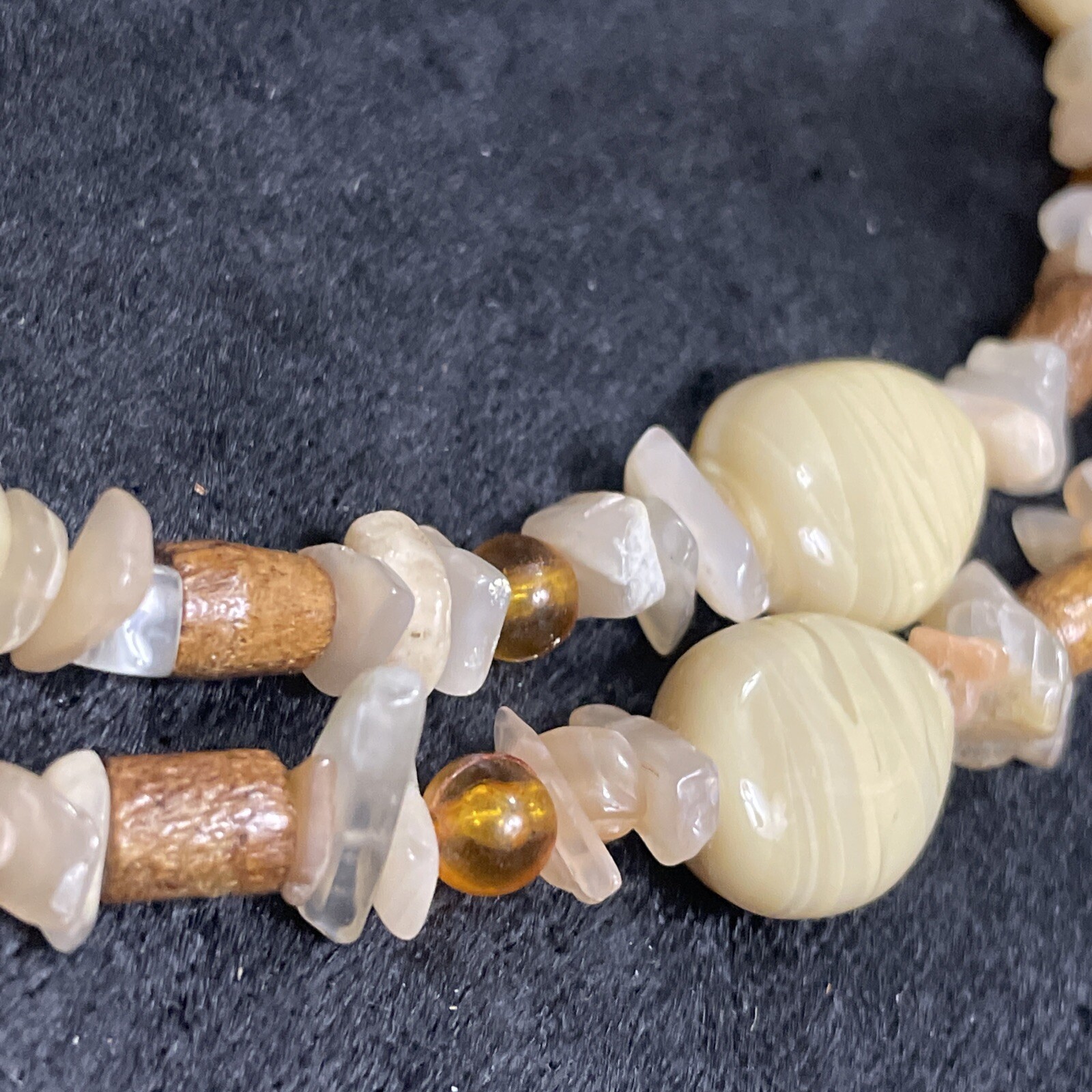 Vtg different Colors shapes natural stone beads double layer adjustable necklace