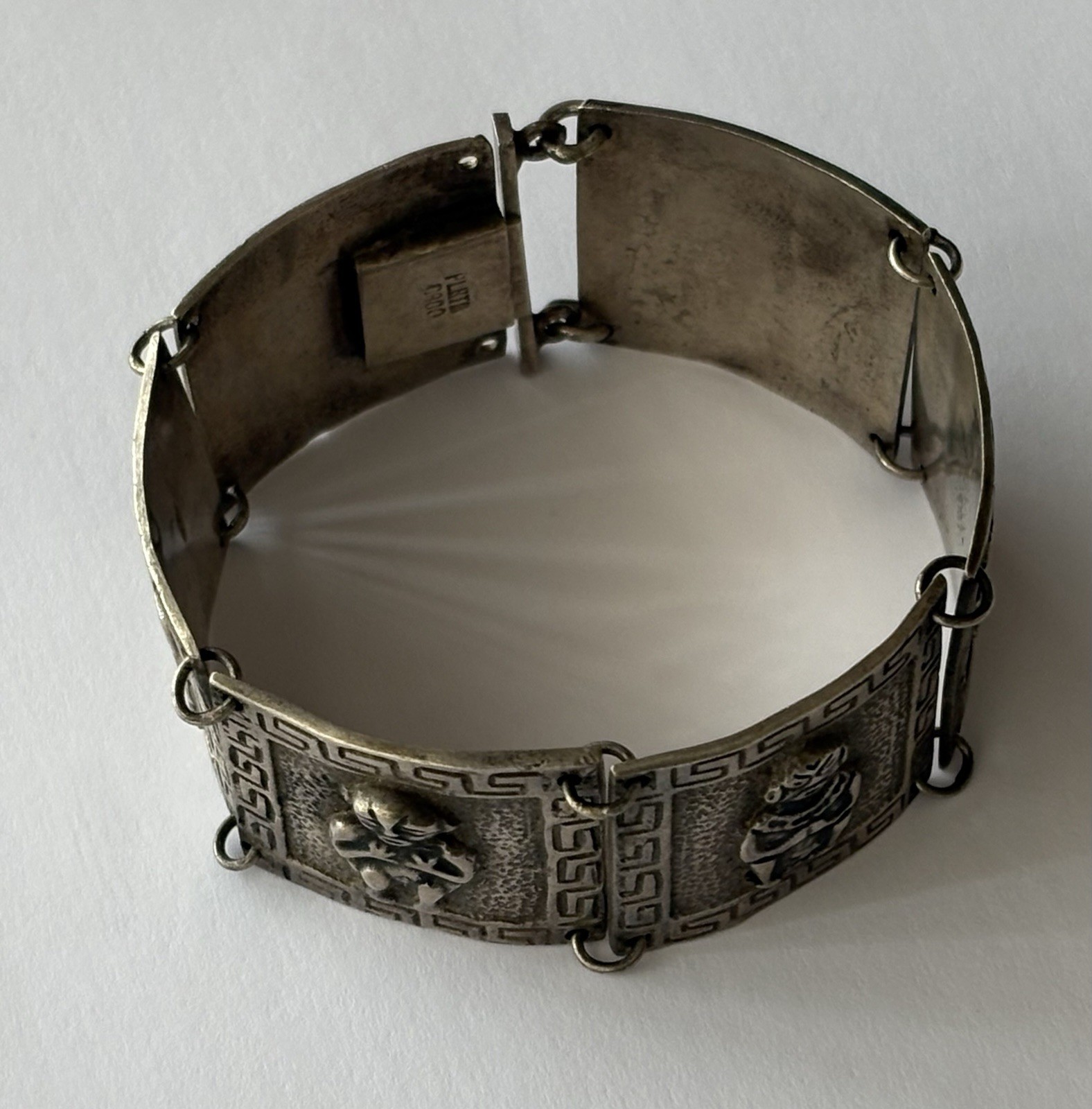 Vintage Silver Peru Panel Bracelet Ethnic Wide Heavy 7.25in 900 Plata 63.45g