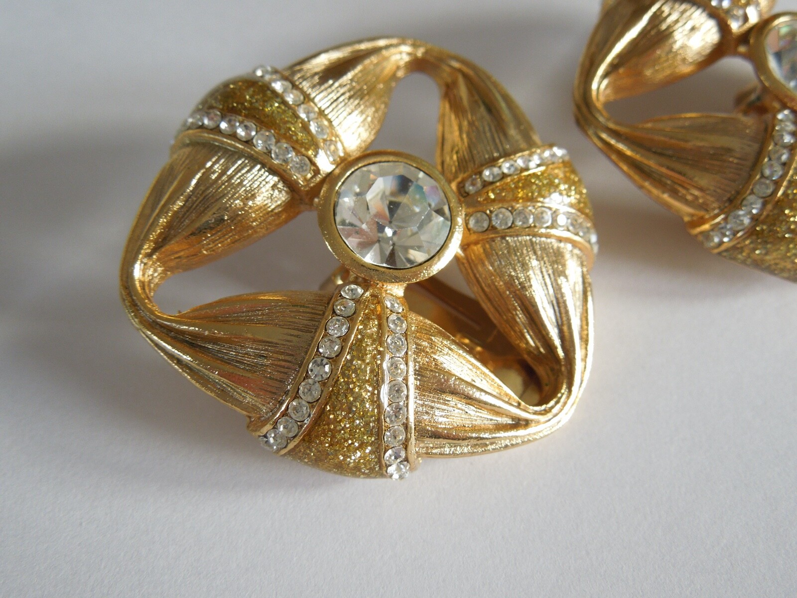 Massive Orena Paris Earrings With Clear Rhinestones 34.7 G / 3.7 X 3.5 Cm