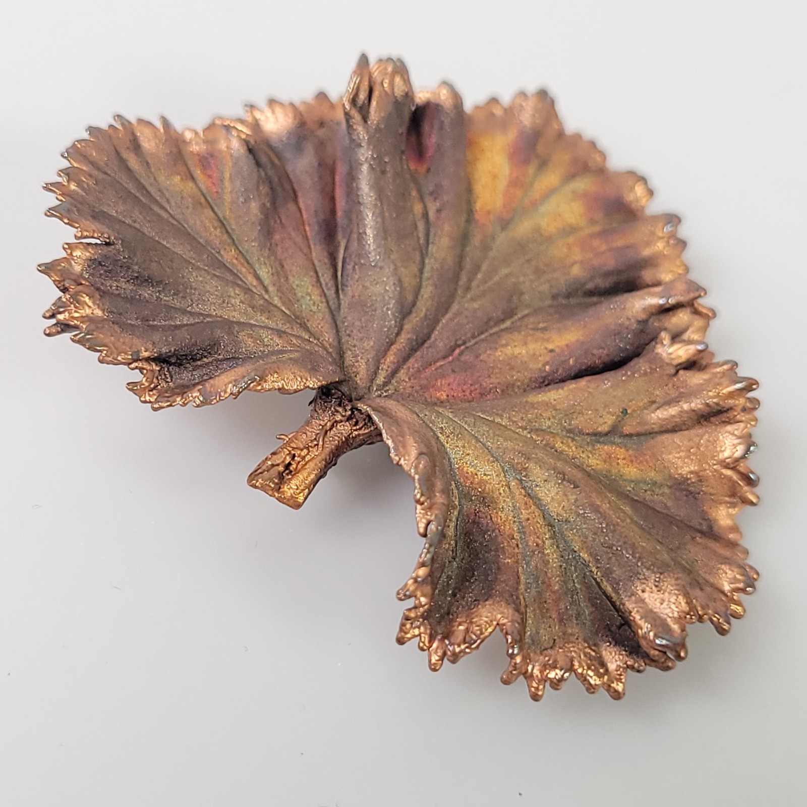 Vintage Copper Leaf Brooch Botanical Nature Pin Iridescent Patina