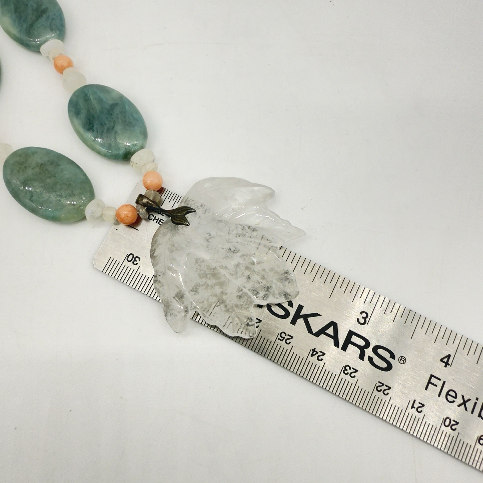 Vtg Sterling Carved Rock Crystal Necklace Angel Skin Coral Moonstone WOW