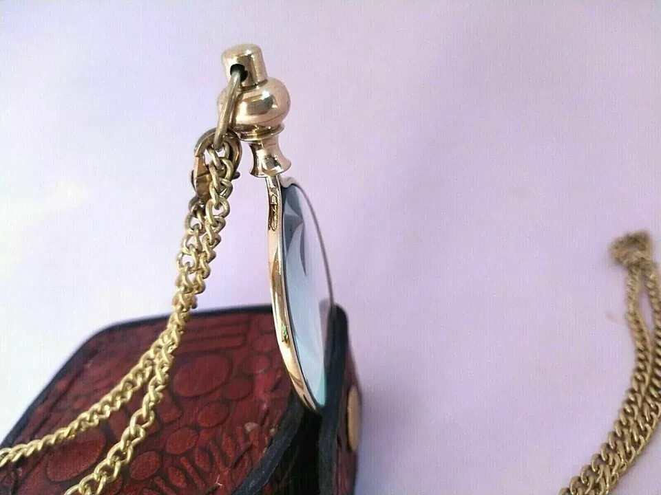 Magnifying Glass Necklace Pendant Graceful Swan case Gold Tone