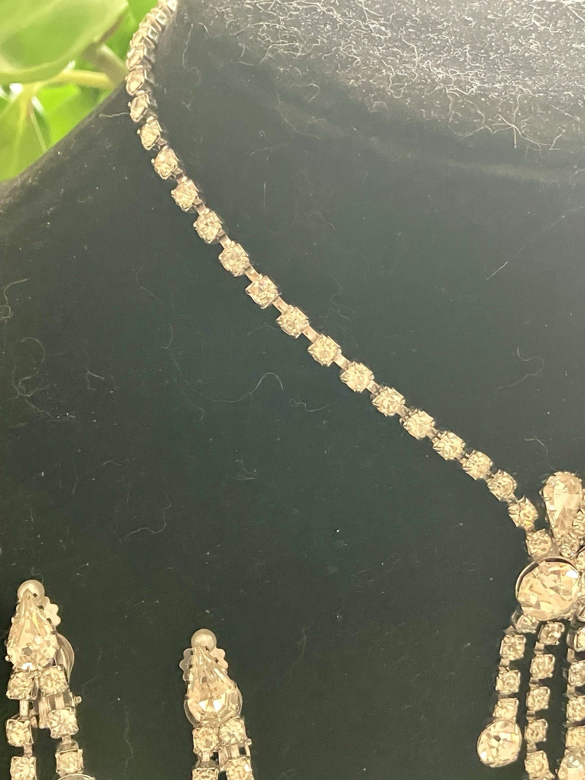 Vintage Silver Toned Rhinestone Jewelry Set Necklace, Earrings, and Brooch