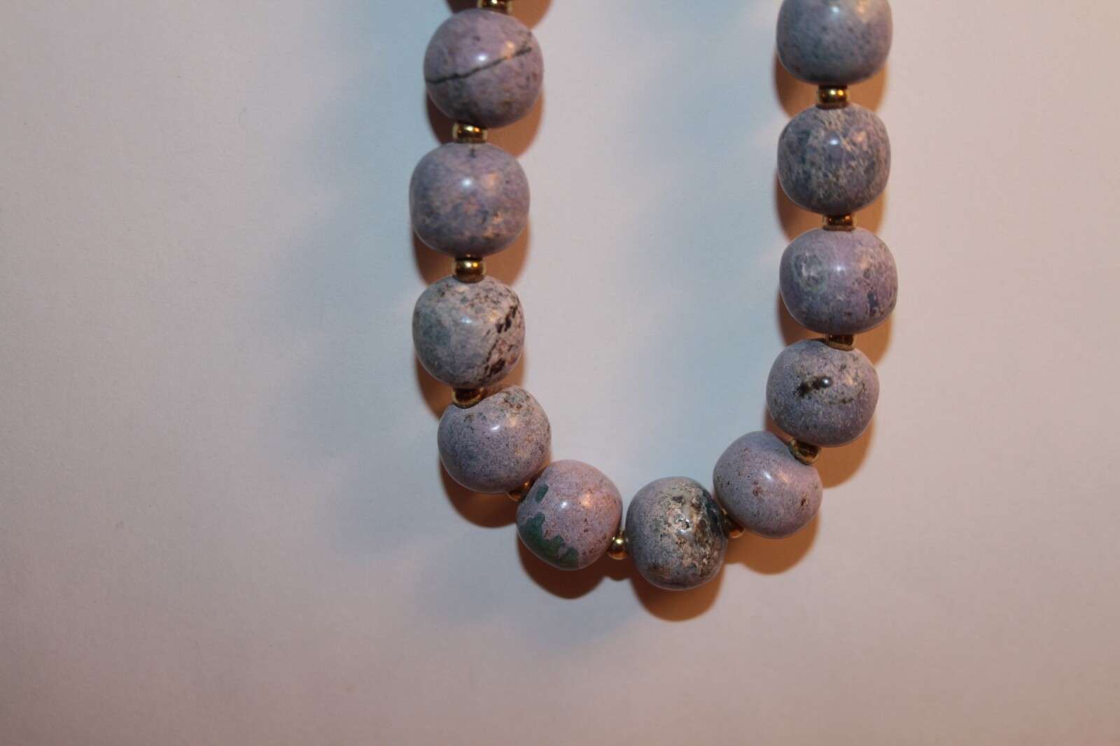 Vintage Round Natural Beads Blue Stone Purple and Green Necklace Heavy 20”