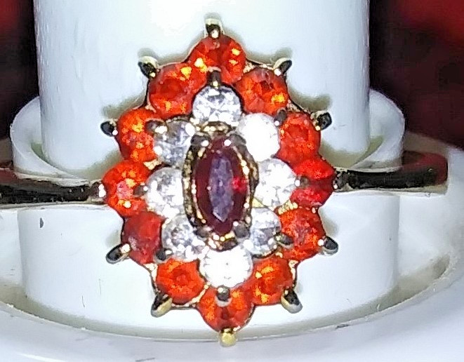 Vintage Ruby & Garnet Color Diamond Accent Gemstone Gold Tone Cocktail Ring Sz 9