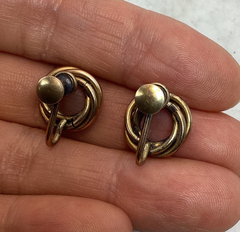 Vintage Antique 12K G.F Gold Filled Love Knot Screw Back Earrings