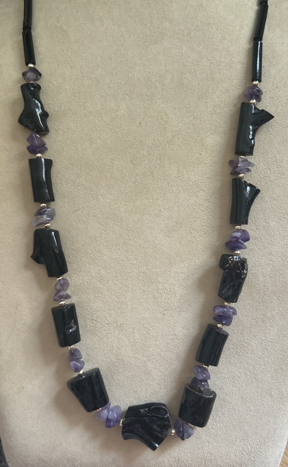Vintage estate Hawaiian black coral Amythest 28”necklace Genuine & Rare Piece