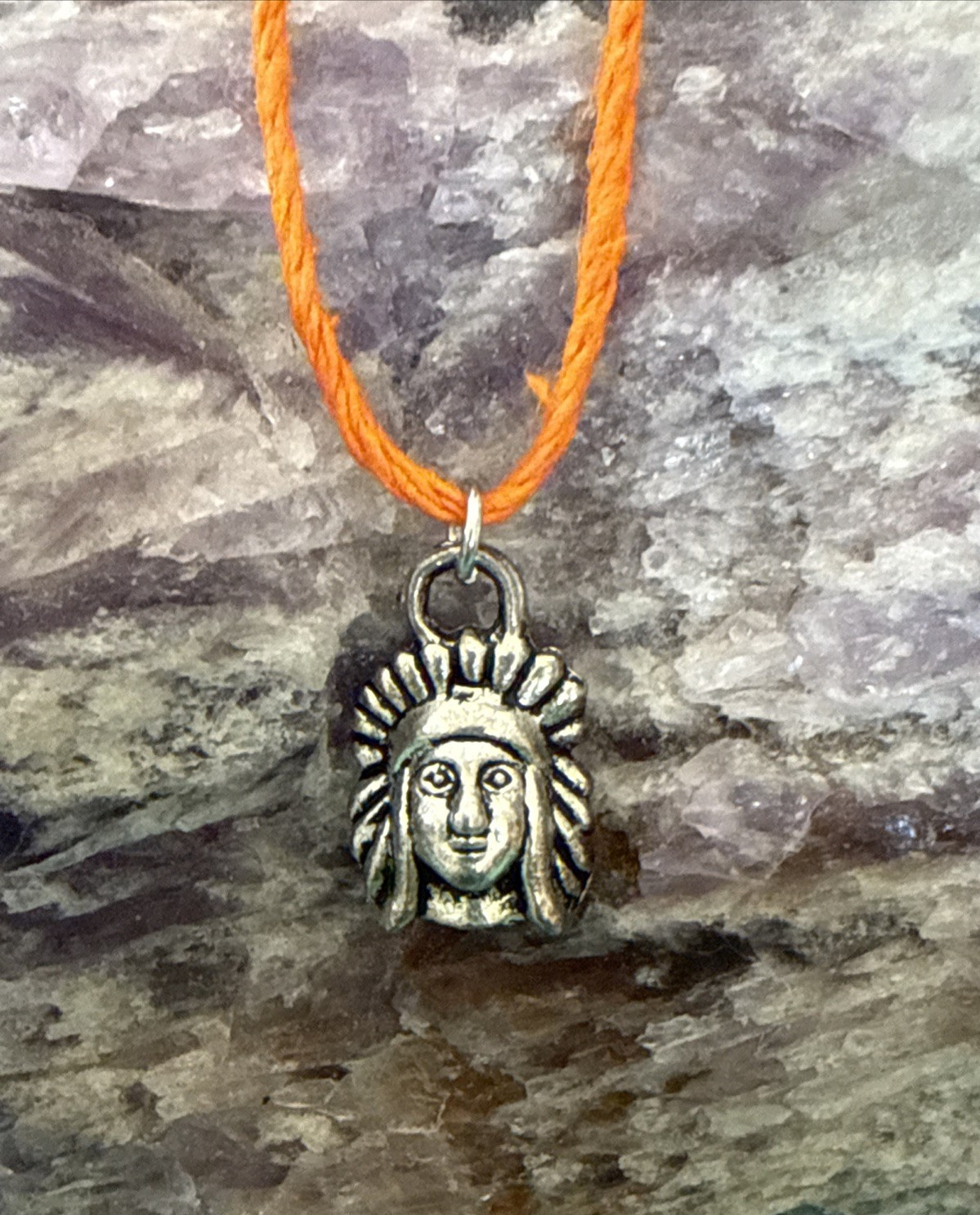 NATIVE AMERICAN INDIAN CHARM Dainty Necklace Hemp Cord Boho Tibetan Silver Tone