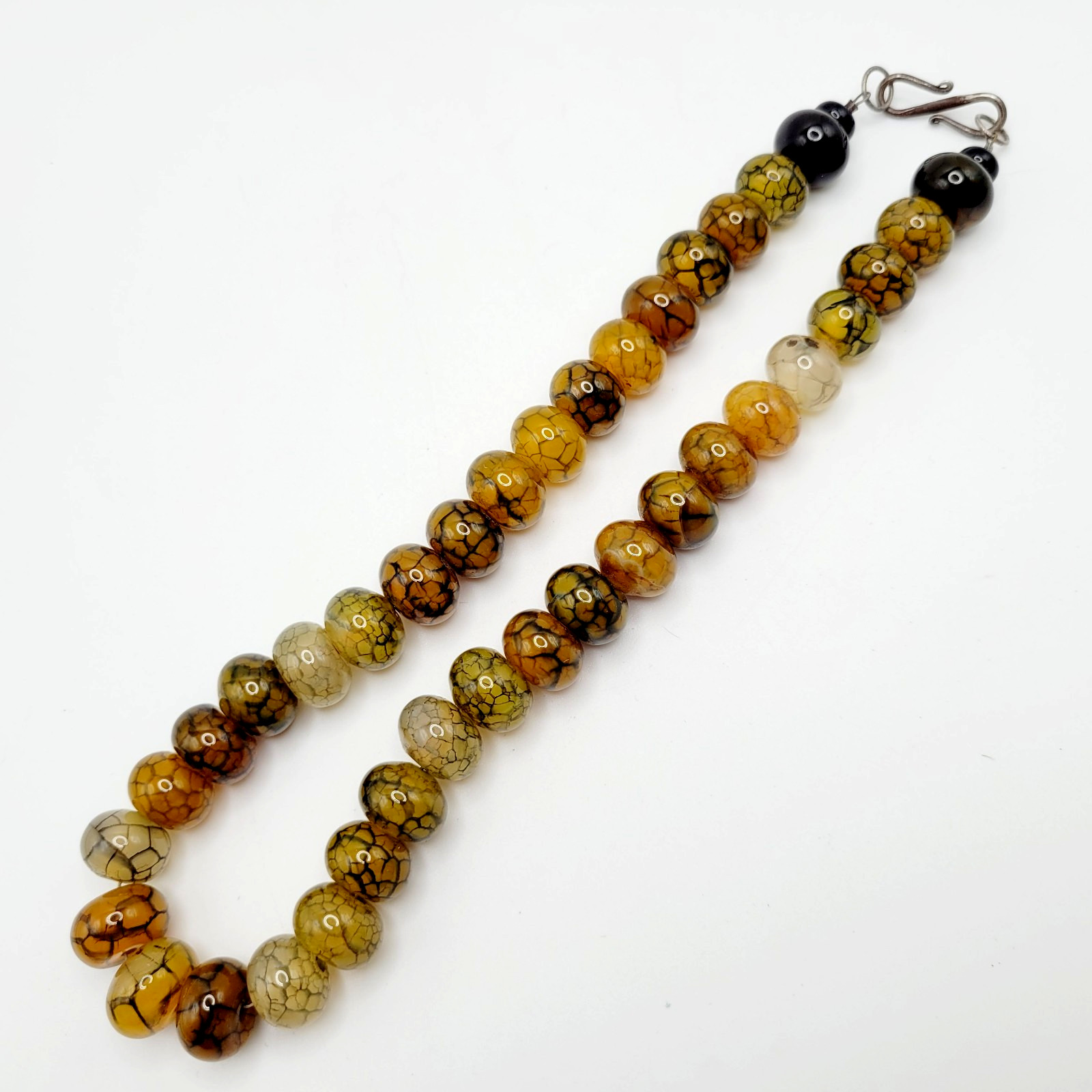 Dragon Vein Agate & Onyx Statement 925 Sterling S Hook Clasp Vtg Necklace 17 in