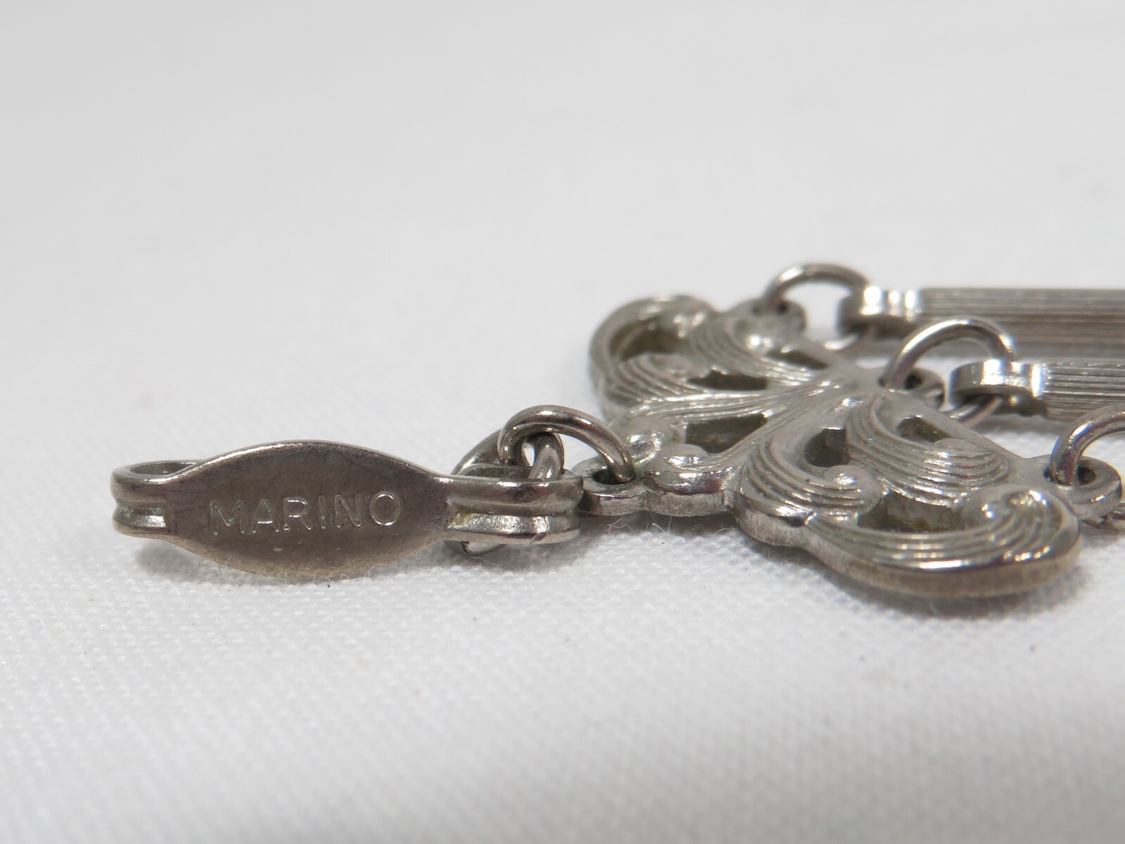 Vintage Marino Necklace 3 Strand Silver Tone Metal Baubles