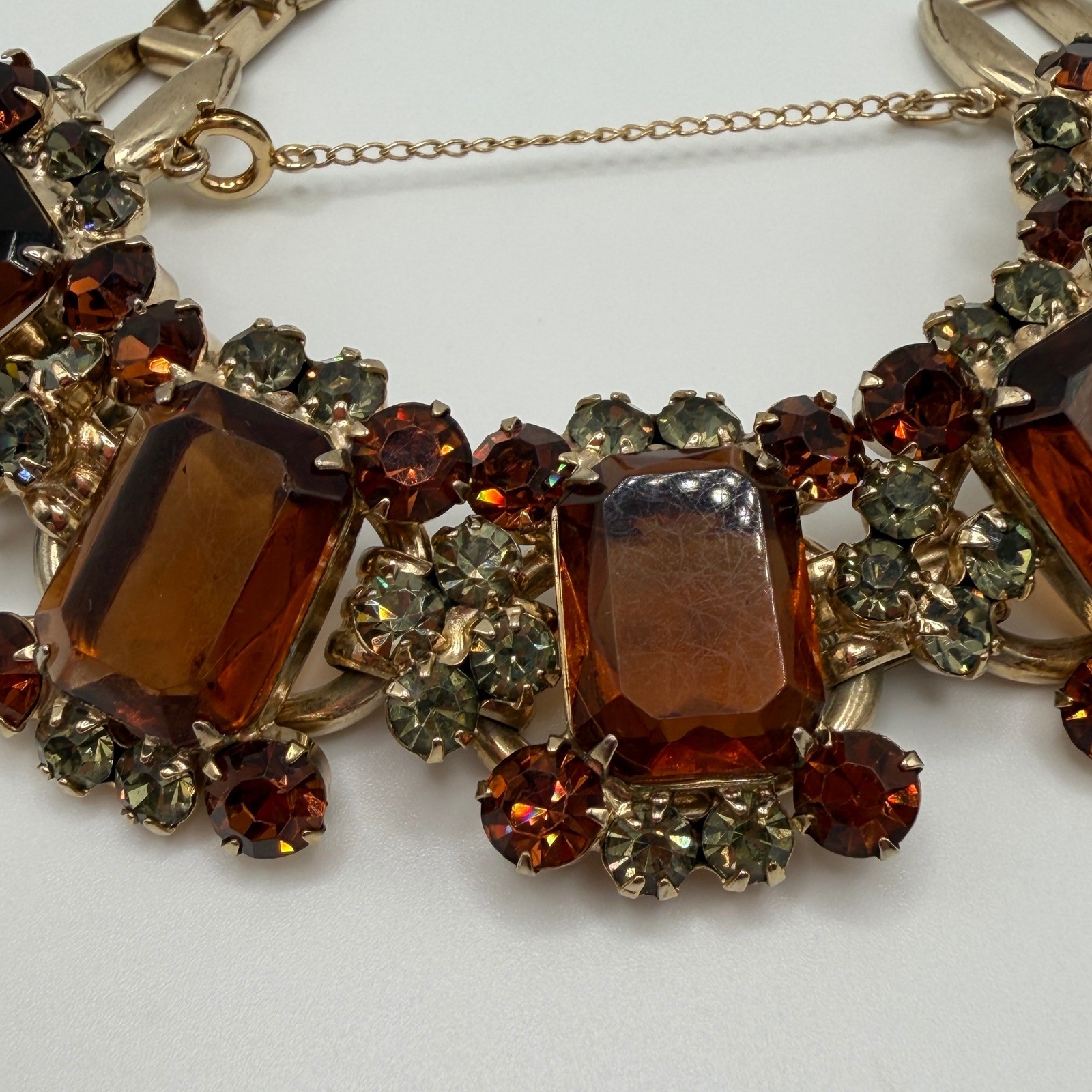 Juliana Elster & DeLizza VTG Smoky Topaz Rhinestone Bracelet and Earrings Set