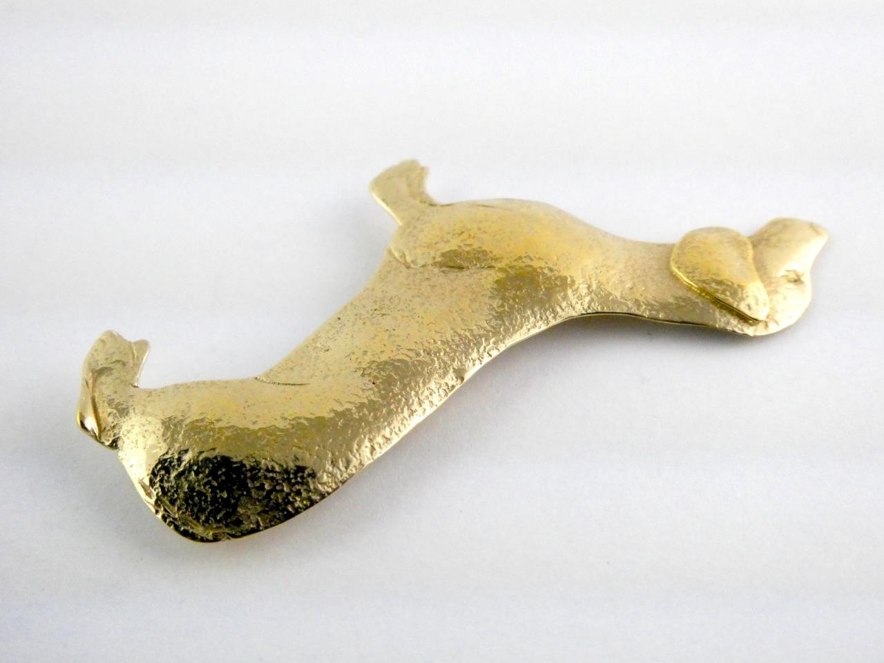 Courtney Peterson Gold Plated Metal Dachshund Dog Pin Brooch 2 3/8 Inches