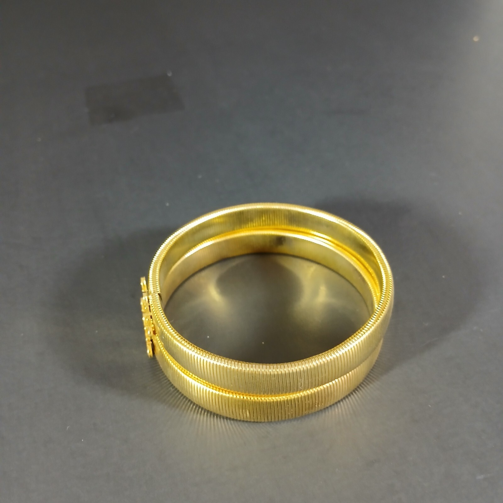 1960s Vintage Pair Cuff Rings with Butterflies Gold Tone Stretchy Statement