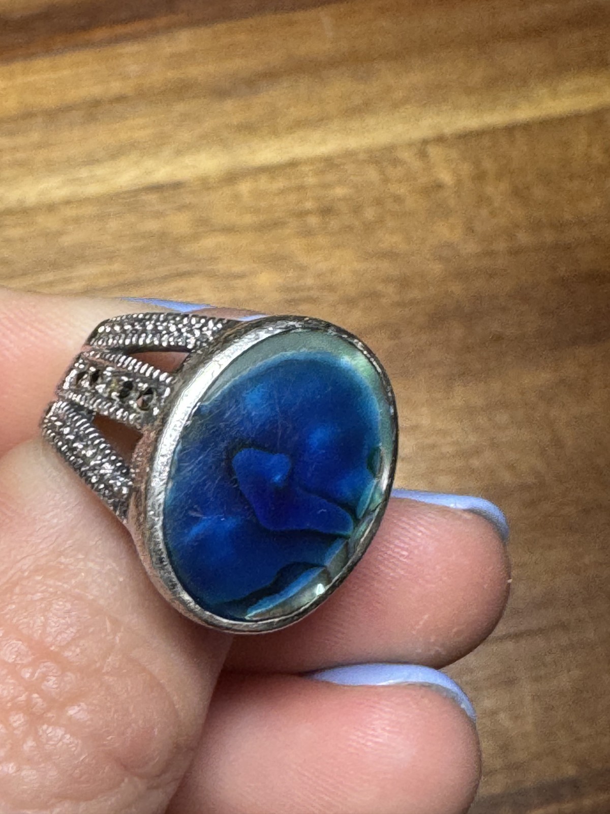 Vintage 925 Sterling Silver Possible Bismuth Ring Size 7 Large Stone Statement