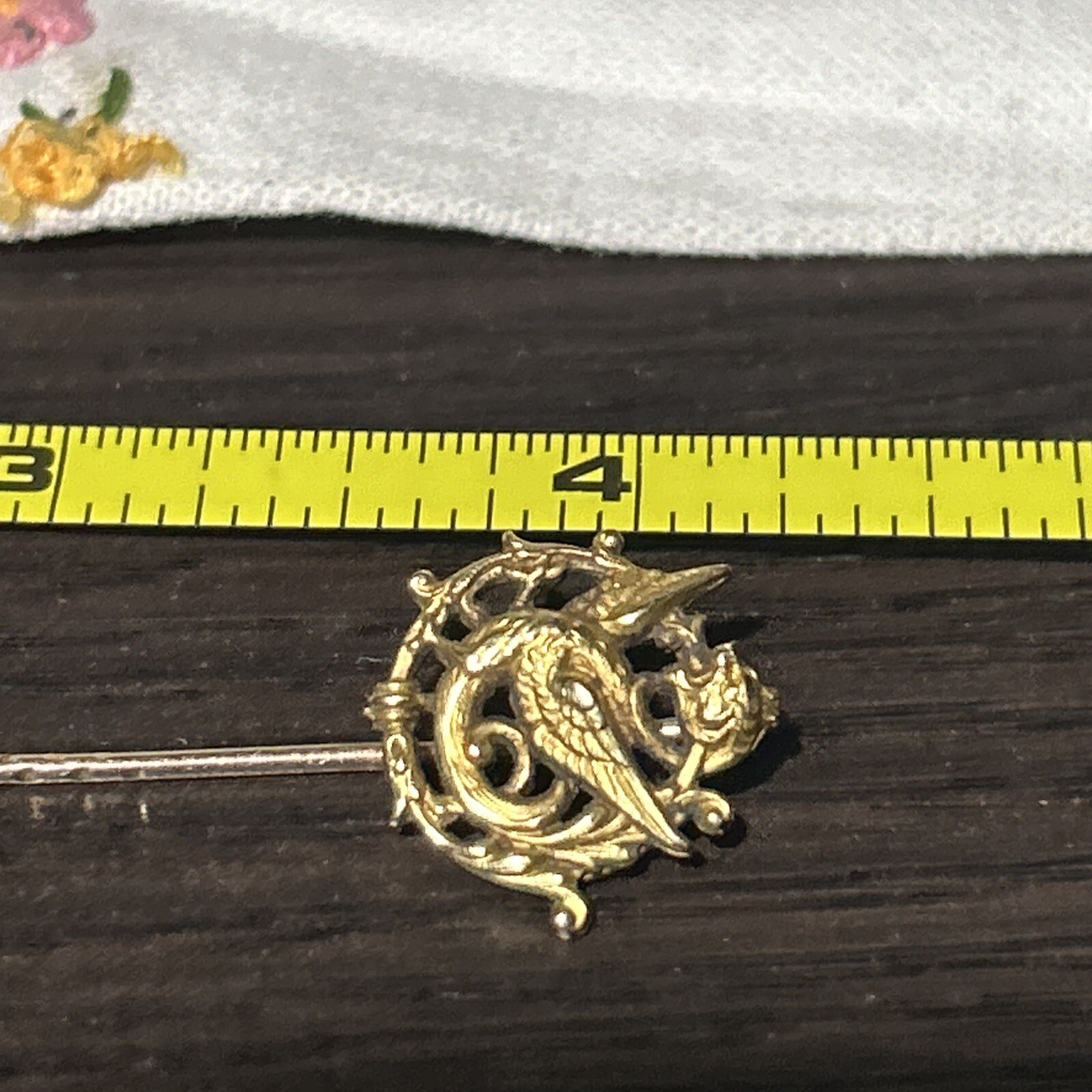 c1900s Stick Hat Lapel Pin Dragon Serpent Chimera Gold Fill French Stamp