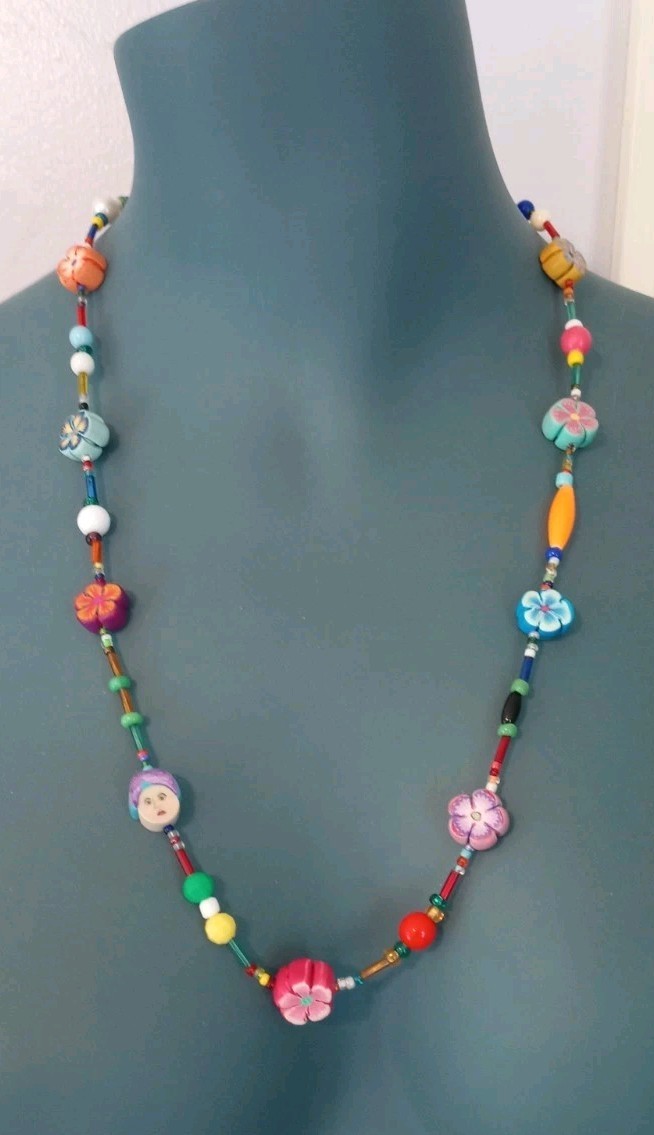 Vintage Multicolor Whimsical Rubber Glass& Acrylic Beaded Necklace 24″