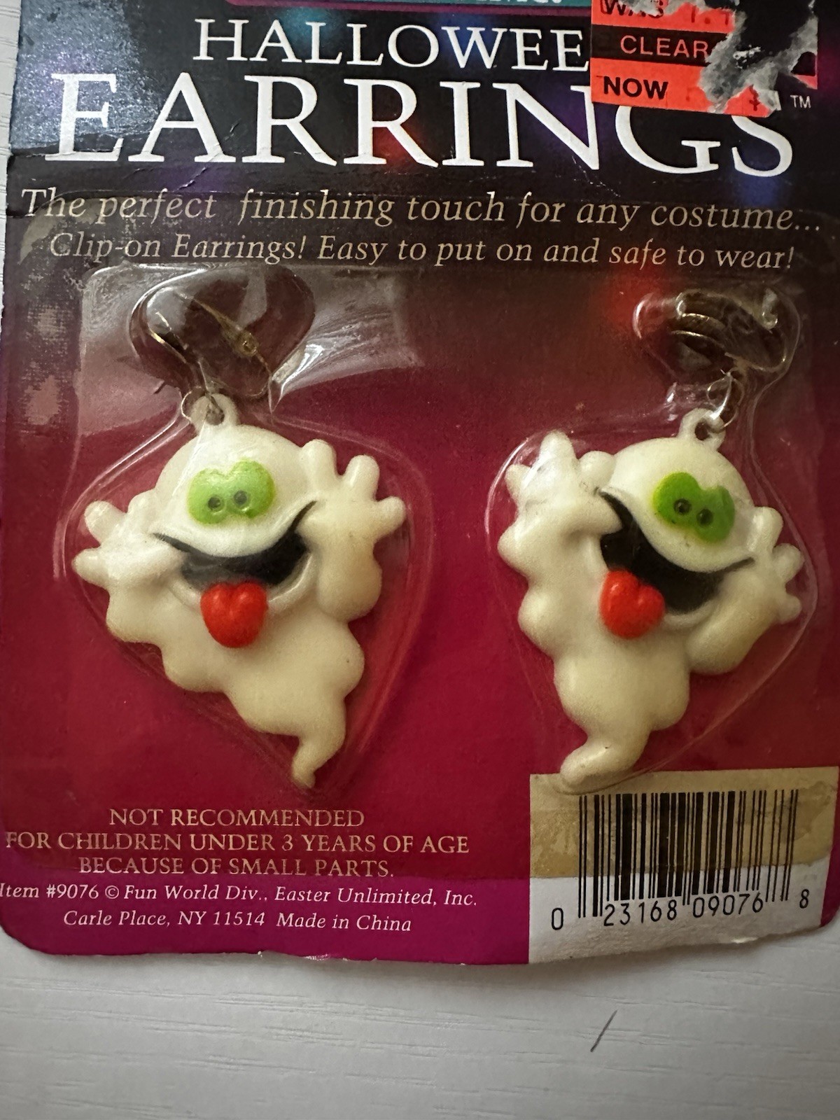 Vintage Halloween Ghost Clip On Earrings Fun World Rare