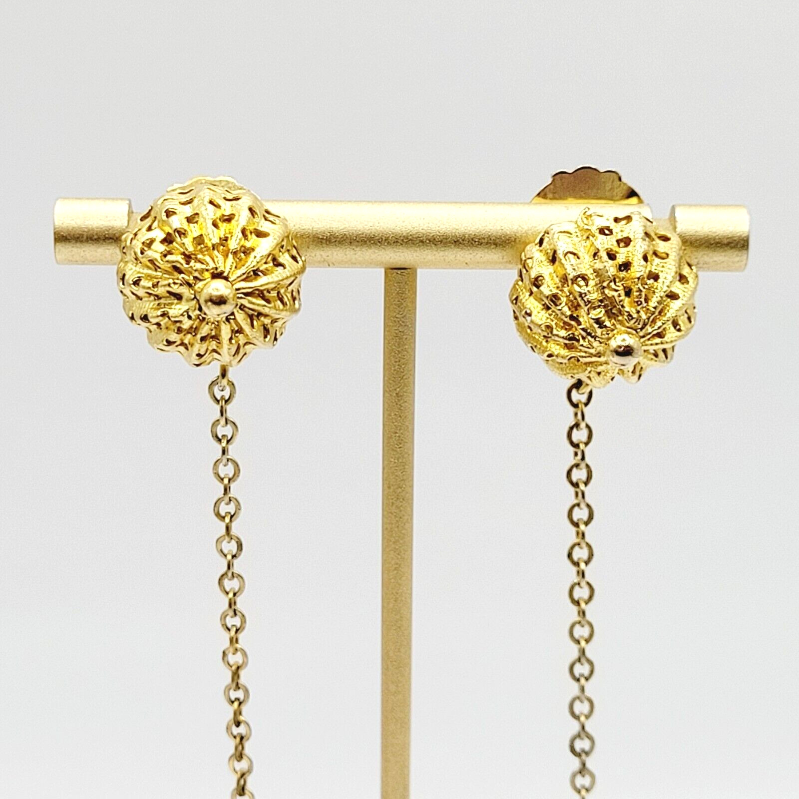DeNicola Black Ball & Chain Long Drop Dangle Runway Gold Tone Clip On Earrings