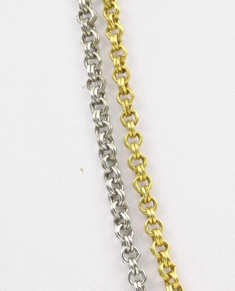 Vintage Yellow & White plated metal KJL Kenneth J Lane Double Rolo Link Necklace
