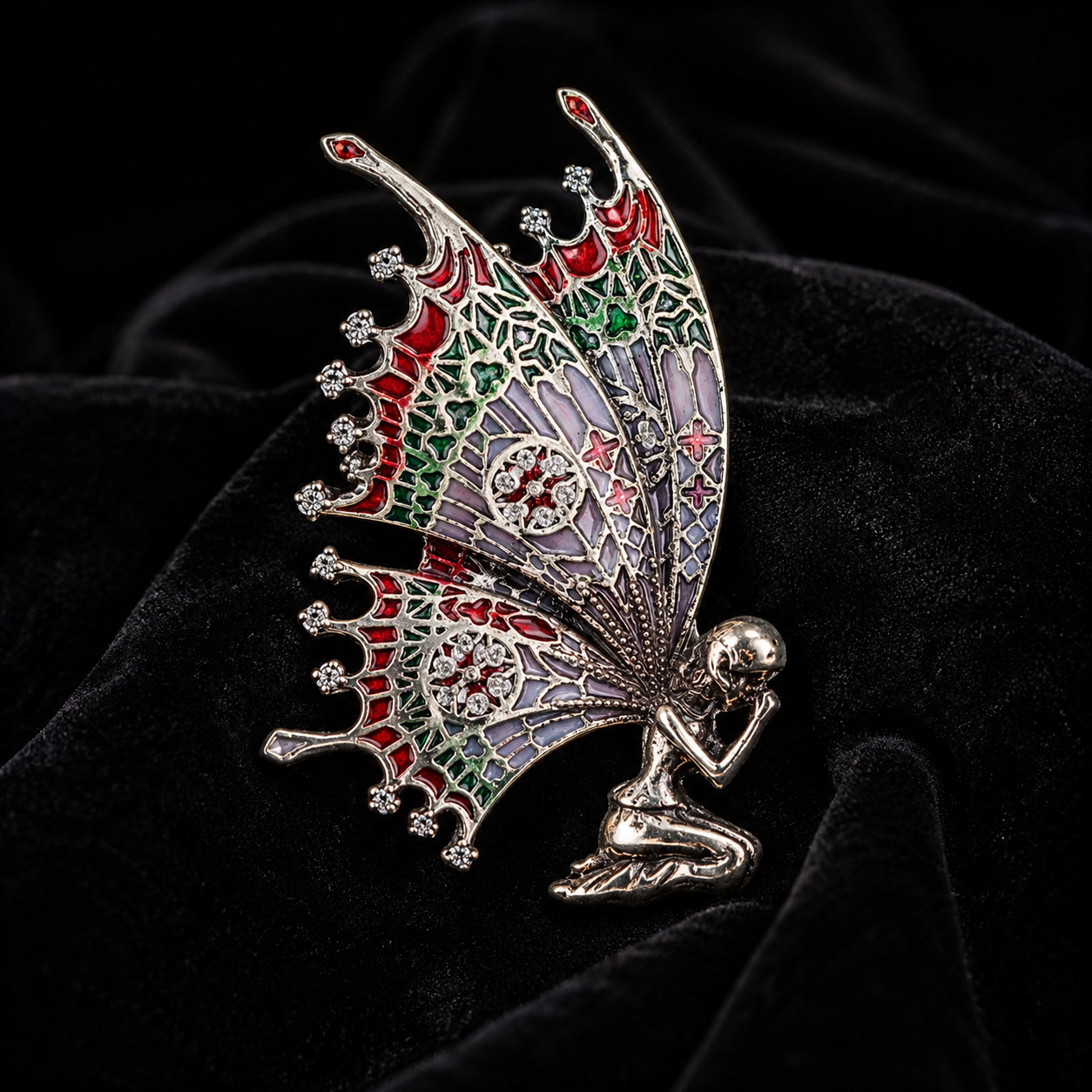 Vintage Art Nouveau Fairy Nymph Butterfly Brooch Pendant Shawl Pin Jewelry